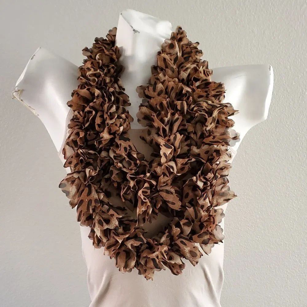 BOGO Scarf Sale - brown and black leopard print ruffle infinity scarf